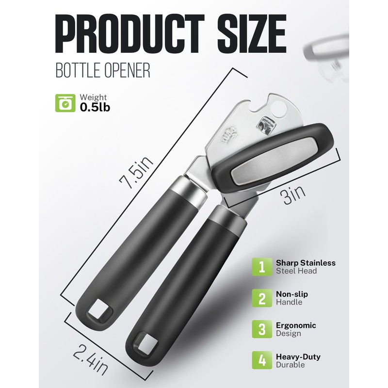 Multifunctional Can Opener Manual, Durable Heavy Duty Handheld Strong Can