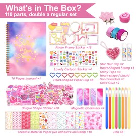 Gift for 6 7 8 9 10 11 12 Year Old Girl, 110pcs DIY Journal Kits for Teen Girls,Birthday Toy Gifts