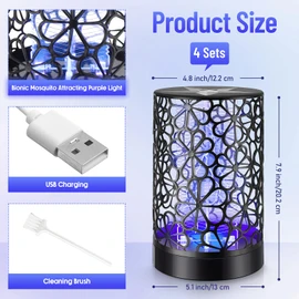 Qualirey 4 Pcs Electric Bug Zapper USB Mosquito Killer Repellent Fly Insect Lamp Purple Light Bug Trap for for Indoor Outdoor Bedroom Living Room Courtyard Backyard Patio(Black)