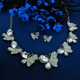 Efulgenz Indian Jewelry Set for Women CZ Cubic Zirconia Austrian Necklace Set Butterfly Bridal Wedding Necklace Crystal Rhinestone Choker Necklace Earrings Set Statement Prom Party Statement Jewelry