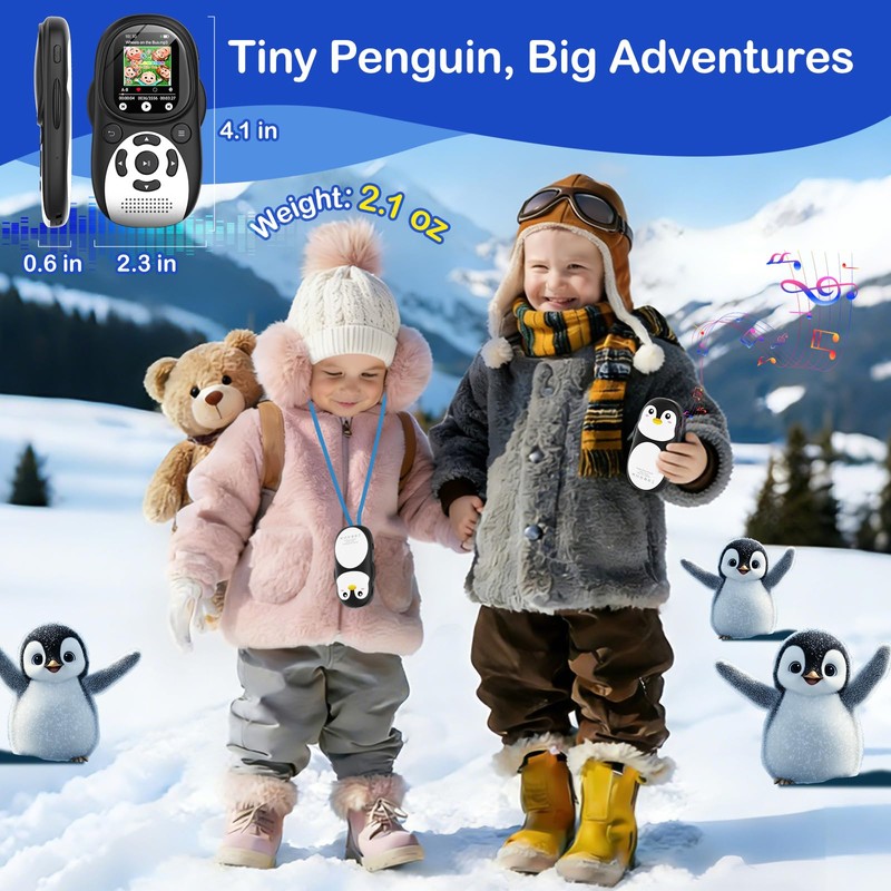 ODEJOI 64GB Cute Penguin MP3 Player for Kids with Bluetooth