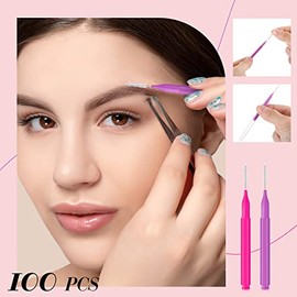 Lallisa 100 Micro Cepillos para Cejas Cepillo para Cejas Laminadas Cepillos de Cejas con Tapa Cepillo de Pestañas Peine Multifuncional Herramienta de Extensiones de Pestañas y Cejas (Rosa, Morado)
