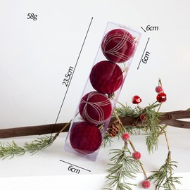 Christmas Tree Ornaments Velvet Balls Shatterproof Decorations Xmas Baubles Party Holiday Wedding Dark Red (6CM)
