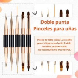 Set de 5 Pinceles de Uñas VABESSA para Acrílico, Doble Punta y Decoración                                                                             