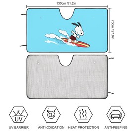 Snoopy Sun Shade, Front Sun Shade, Car Shade, Light Blocking, Heat Insulation, Suction Cup, Sun Protection, UV Protection, Foldable, Automobile, Characters, Cute, Stylish, Car Supplies, 51.2 x 27.6