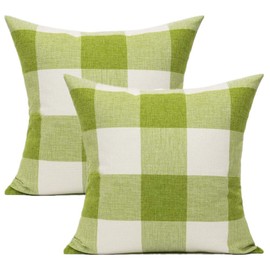 Outdoor Green Throw Pillow Covers 18x18 Set of 2 Buffalo Plaids Check Spring Front Porch Decorative Gingham Cushion Cases Home Decor Farmhouse Rustic for Patio Furniture Couch Bed Sofa,Sage Grass