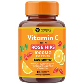 Vitamin C 1000mg Per Serving - Extra Strength Daily Immune Support with Rose Hips Chewable Supplement - Sugar Free Tasty Orange Flavor - Antioxidant & Collagen Support - USA Bottled - 60 Tablets