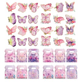 24 PCS Butterfly Birthday Decorations, Hanging Butterfly Decorations, Butterflies Hanging Swirl Decoration for Spring Birthday Party Decor Garden Tea Party Supplies with 12 Butterflies Paper Box