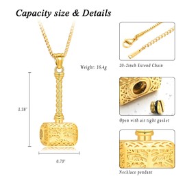 XSMZB Viking Thor Hammer Cremation Jewelry for Ashes Tree of Life Hammer Keepsake Ashes Necklace for Human Pet Funeral Memorial Pendant(Gold)
