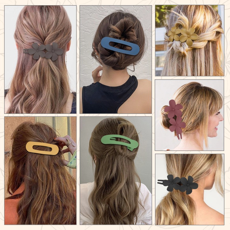 12x Flat Hair Clips, Flower Claw Clips, French Hair Barrette