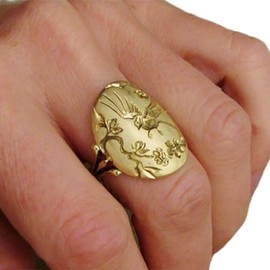 XRCXBLSC Vintage Gold Engraved Bird Ring Gold Bird Rings Fashion 18K Gold Plated Bird Ring Statement Chunky Ring Band Jewelry 18K Gold Plated Wide Rings Embossed Bird Gold Ring(T1/2)