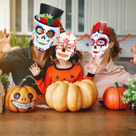 Day of The Dead Masks Dia De Los Muertos Skull Face Masks Skeleton Halloween Face Masks Black and Bone Mexican for Boy Girls