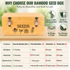 Large Bamboo Wood Seed Storage Organizer Box with Lid, Double-Layer