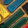 Perforated Leather Rally Strap - Available in Blue, Black, Yellow,