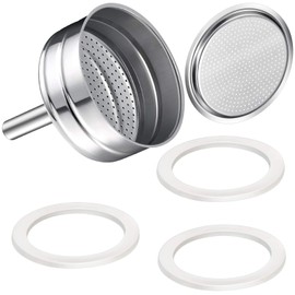 Moka Express Replacement Funnel Kit, 3 Packs Gasket Seals, 1 Stainless Steel Funnel with 1 Pack Stainless Filter (6-Cup)
