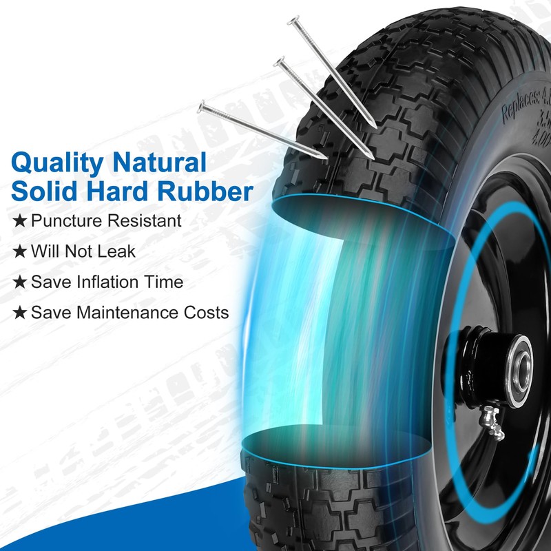 4.80/4.00-8" Flat Free Wheelbarrow Tire and Wheel, 14.5" Universal Fit