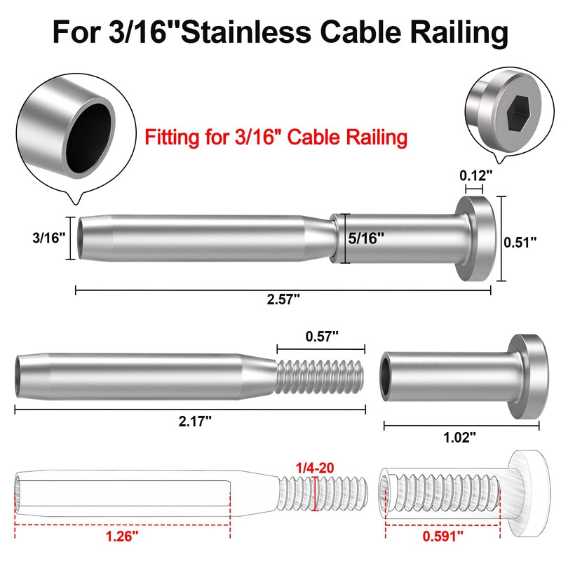 BLIKA 24 Pack 3/16" Invisible Cable Railing kit, T316 Stainless