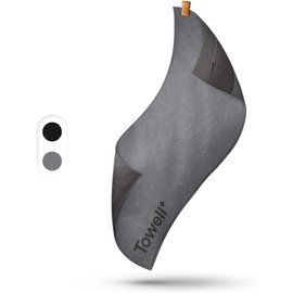 STRYVE Towell Plus V2 Sporthandtuch mit Tasche und Magnetclip, in 7 Farben Die Höhle der Löwen (Platinum Grau) Gym Handtuch TOWELL+