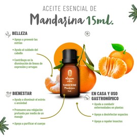 OLEUM VITAE Aceite Esencial de Mandarina. Citrus Reticulata. 100% Puro y Orgánico. Certificado USDA ORGANIC. Aplicación Interna, Externa y Aromática. 15ml
