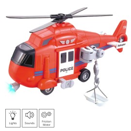Vokodo Toy Fire Rescue Helicopter 11" With Lights And Sounds Push And Go TE-51