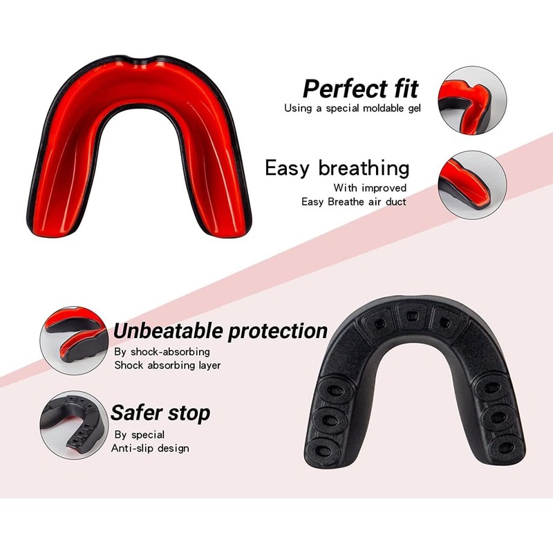 Gum Shield - Mouthguard, Black and Red, with Storage Case
