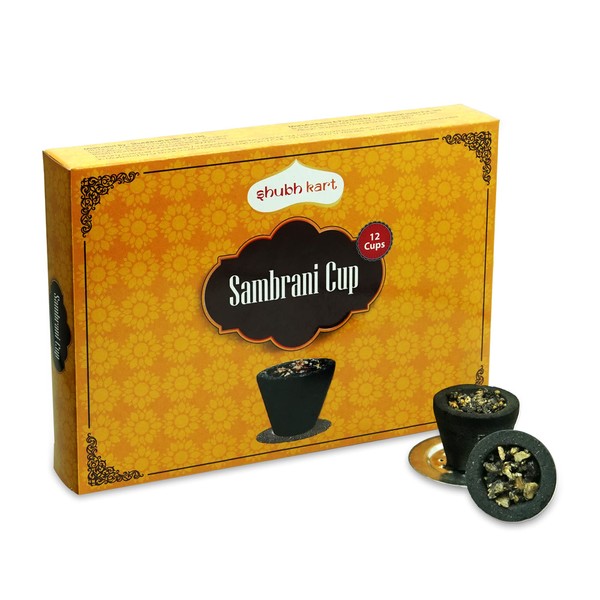 Shubhkart Premium Sambrani Dhoop Cup, Black | Long Lasting Aroma for Prayer, Puja, and Meditation | Charcoal-Laden Loban Incense for Relaxation and Stress Relief | 12 Cups