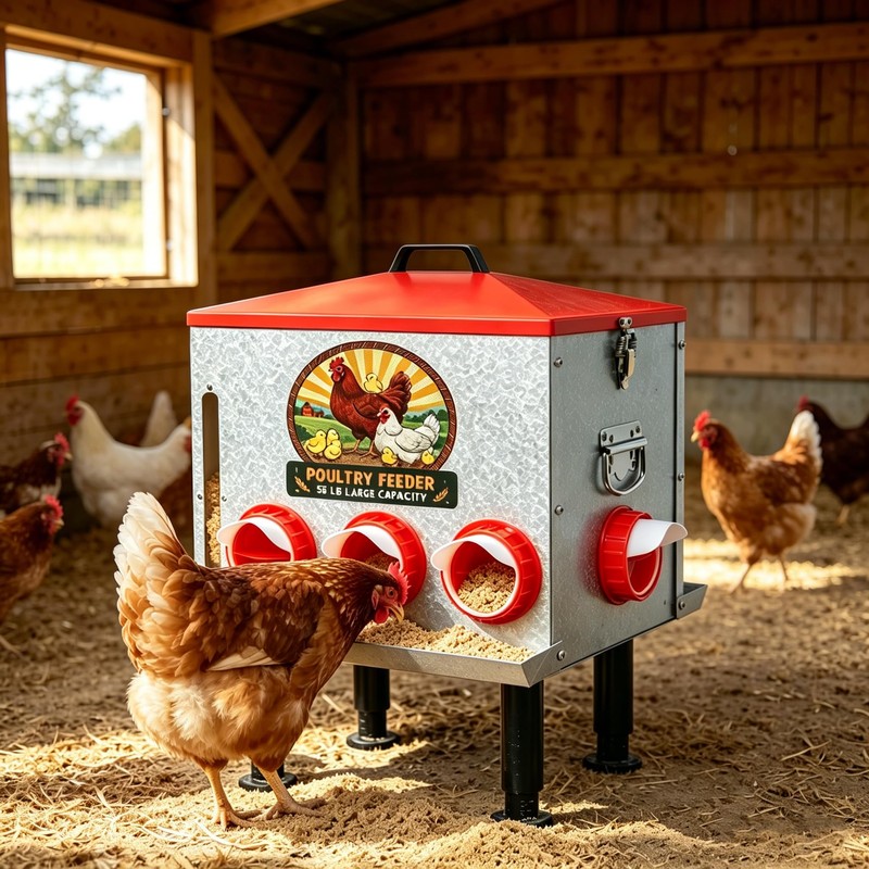 55LB Large Capacity Automatic Chicken Feeder with Window, 8 Feeding