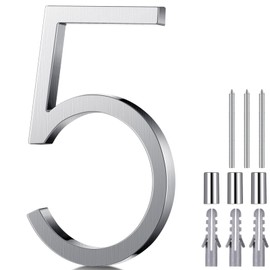 Blulu 8 Inch Stainless Steel Floating Large House Number 0-9 for Outside Modern Floating Address with Nail Kit and Instructions High Gloss Silver Address(Number 5)