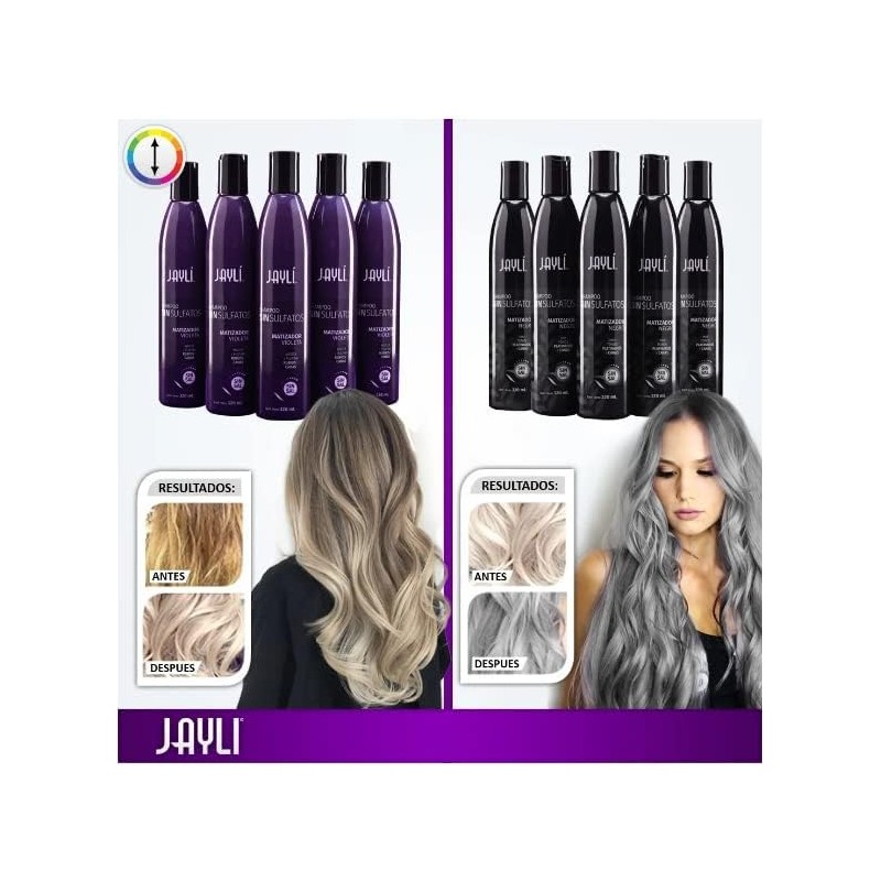 Jayli Shampoo Matizador Sellador Acondicionador Negro Sin Sal Sulfatos Parabenos