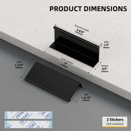 goldenwarm 12 Pack Adhesive Cabinet Handles Black Finger Pulls for Cabinets Black Stick On Cabinet Handles for Dresser Bathroom,Aluminium Alloy,3-9/10"Overall Length（100mm）