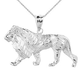 Sideways Crosses .925 Sterling Silver Textured Lion Pendant Necklace, 20”