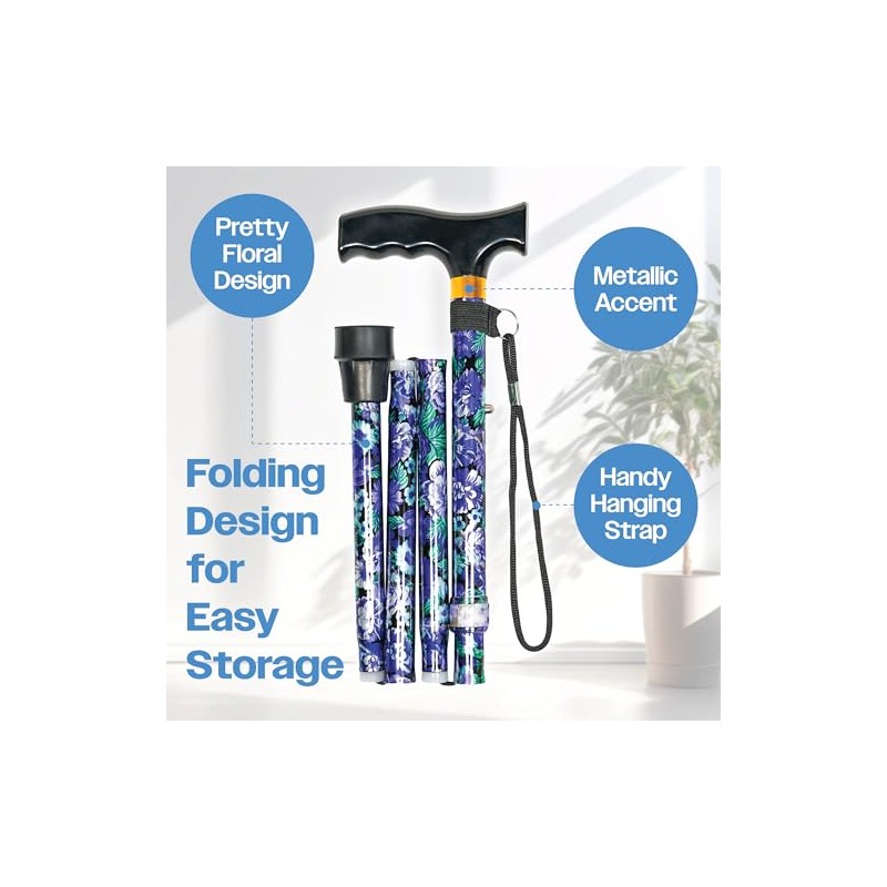 Aidapt Set of 2 Floral Folding Walking Sticks with Adjustable