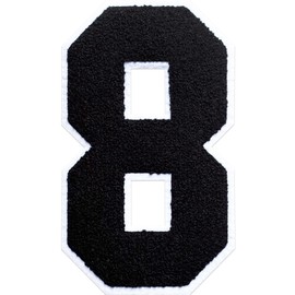 Tenjour 8" Chenille Number Patches Large Iron on Number Patches Black Clothing Applique Patches (8)