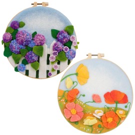 AURAFUL Needle Felting Kit, 4 Pcs Cactus Plants Needle Felting Set, DIY Needle Felting Suppliesmazon with Wool Roving, Instruction Manual, Felting Beginner Tools, Art Crafts (Flower-2Pcs)