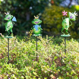 Qipade 3 Pack Metal Garden Stakes, 14.2" Frog Garden Stakes for Spring Decor, Metal Yard Art for Outdoor & Outside Lawn Patio Pathway Decoration