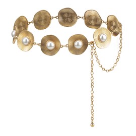 ILuvatar Womens Metal Chain Dress Belt Punk Fashion Circle Sweater Belt Decorated Skinny Waist Belt gold Vintage pearl flower belt