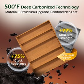 Carbonized Bamboo Kitchen Drawer Organizer, 5 Slots Expandable Silverware Organizer, Utensil Holder & Cutlery Tray, 2.2" Deep for Extra Capacity, Non-Slip Feet Included.
