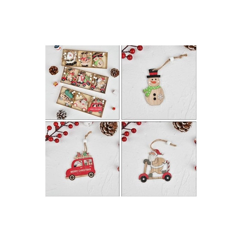 Genérico Adornos Navideños de Madera 27 Piezas, Colgantes con Camión