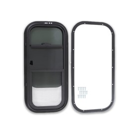 labwork 30W x 15H Aluminum Alloy Tempered Glass Window Horizontal Slider RV Window Cargo Trailer W/ Screen Black