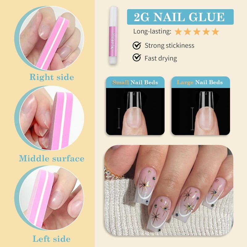 Venares Square Nail Tips Short 120 Pieces Full Cover Nail