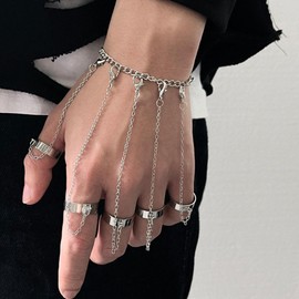 Bethynas Punk Tassel Bracelet With Slave Finger Rings Gothic Hand Harness Hip Hop Kurapika Chain for Women