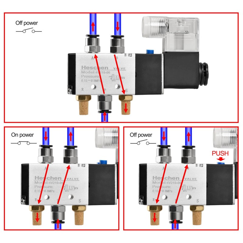 Heschen Electrical Pneumatic Solenoid Valve 4V210-06 AC220V PT1/8 5 Way