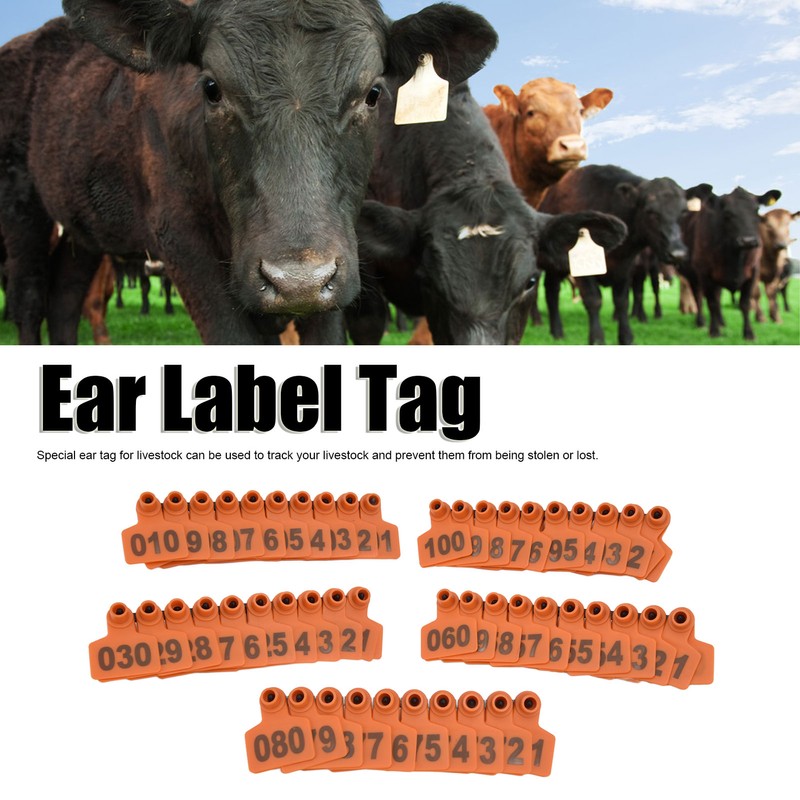 100Pcs TPU Pig Cow Ear Tag with Number 001‑100 Ear