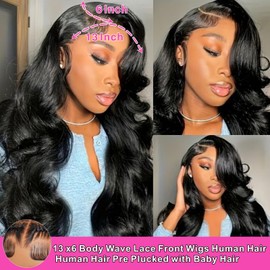 oisiyu 13x6 Body Wave Lace Front Wigs Human Hair Pre Plucked 180% Density HD Transparent Lace Frontal Wigs Human Hair for Women Glueless Wigs Human Hair with Baby Hair 18 Inch Super Soft