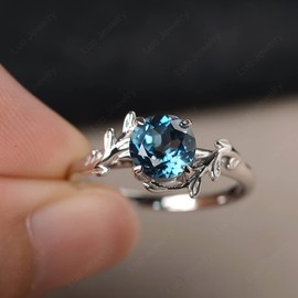 LUO Round Shaped 1.68 CT London Blue Topaz Ring Branch Statement Ring 925 Sterling Silver December Birthstone Ring for Women US Size 11.5