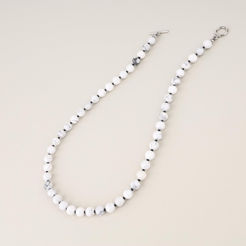 GAVU Handmade White Holwith Stone Beads Necklace for Men 50