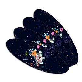 Cosmonaut Astronaut Dog in Space with Planets and Stars Double-Sided Oval Nail File Emery Board Set 4 Pack