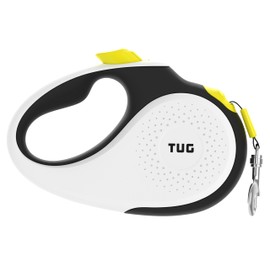 TUG 360° Tangle-Free Retractable Dog Leash with Anti-Slip Handle | 16 ft Strong Nylon Tape | One-Handed Brake, Pause, Lock (Small, White/Neon Yellow)