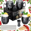 LINALL Moscow Mule Mugs- Set of 4 Gunmetal Black Plated