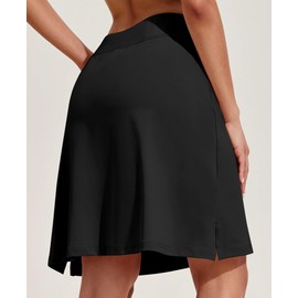 PINSPARK Women's Tennis Skirt, High Waist Golf Skirt with Inner Shorts, Knee-Length Trouser Skirt, Sports Skirt with Pockets, Hiking, Running, Cycling, black, S